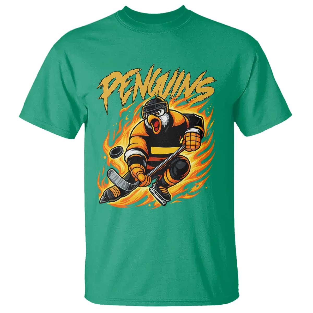 Penguin Playing Ice Hockey T Shirt Funny Sports Fan Gift TS12 Irish Green Print Your Wear