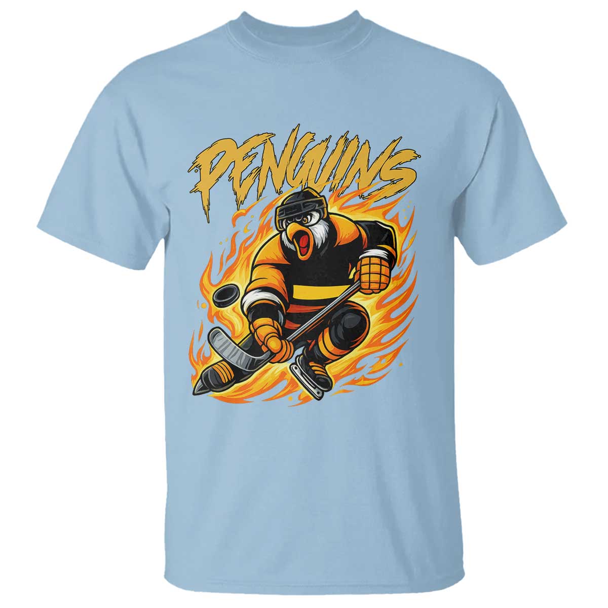 Penguin Playing Ice Hockey T Shirt Funny Sports Fan Gift TS12 Light Blue Print Your Wear