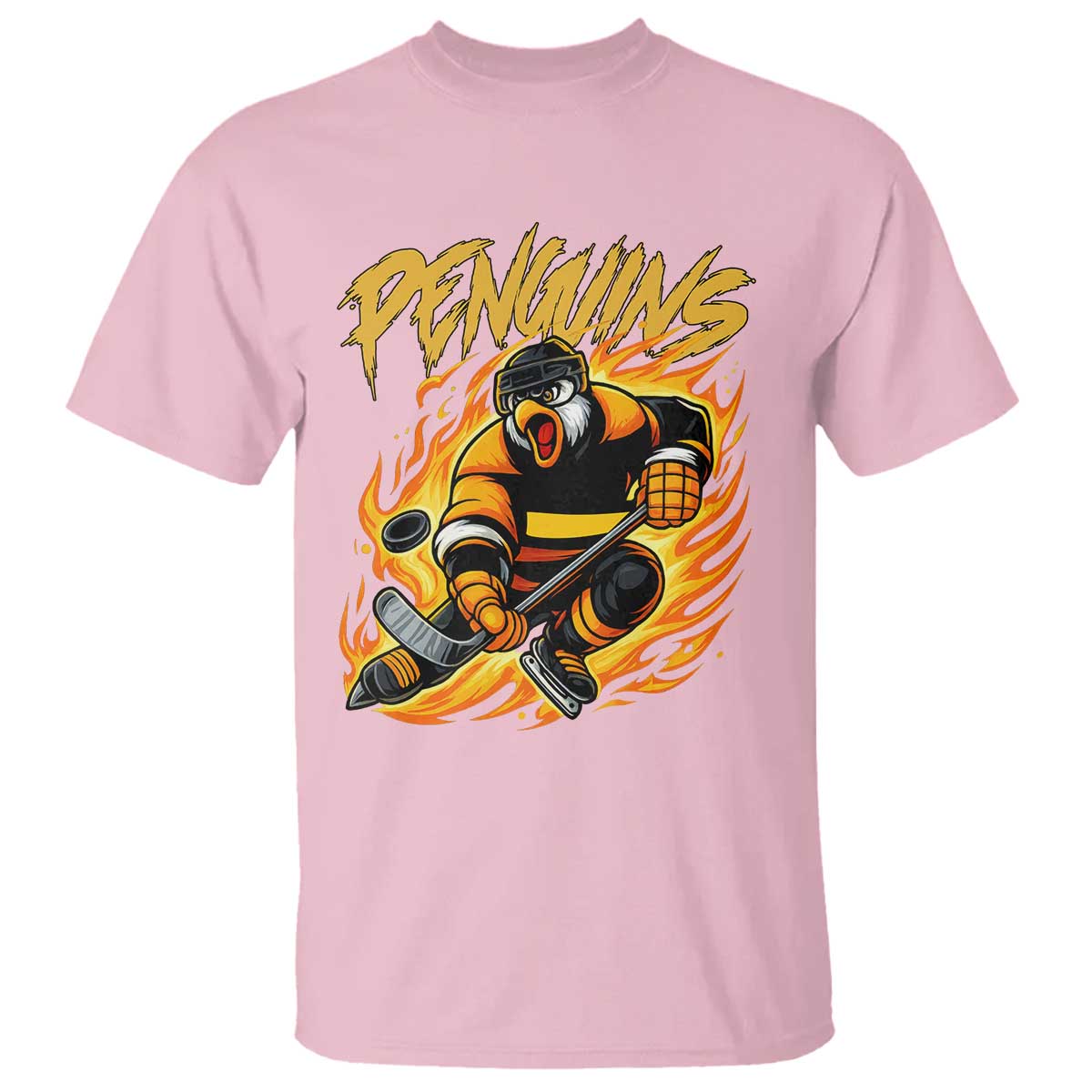 Penguin Playing Ice Hockey T Shirt Funny Sports Fan Gift TS12 Light Pink Print Your Wear