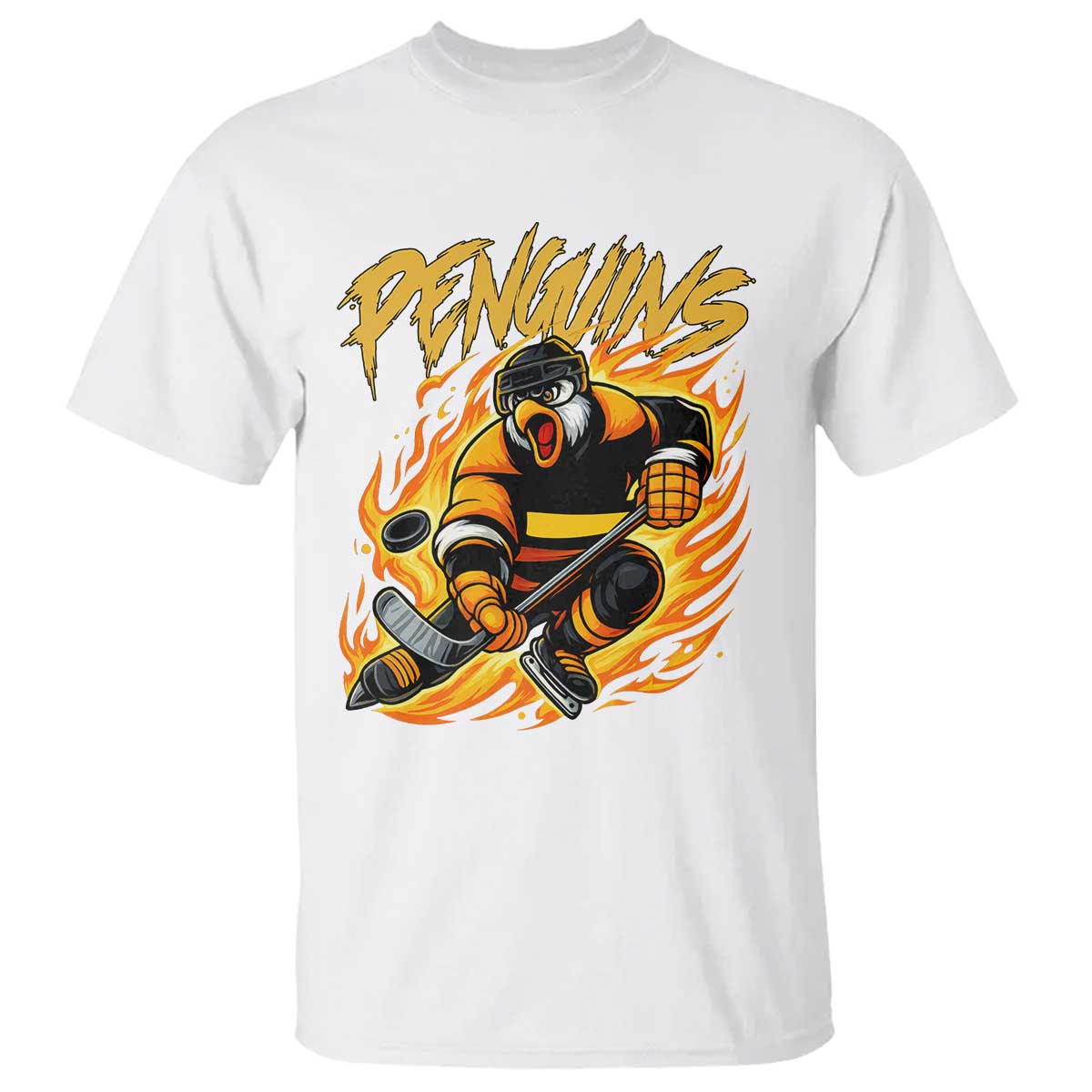 Penguin Playing Ice Hockey T Shirt Funny Sports Fan Gift TS12 White Print Your Wear