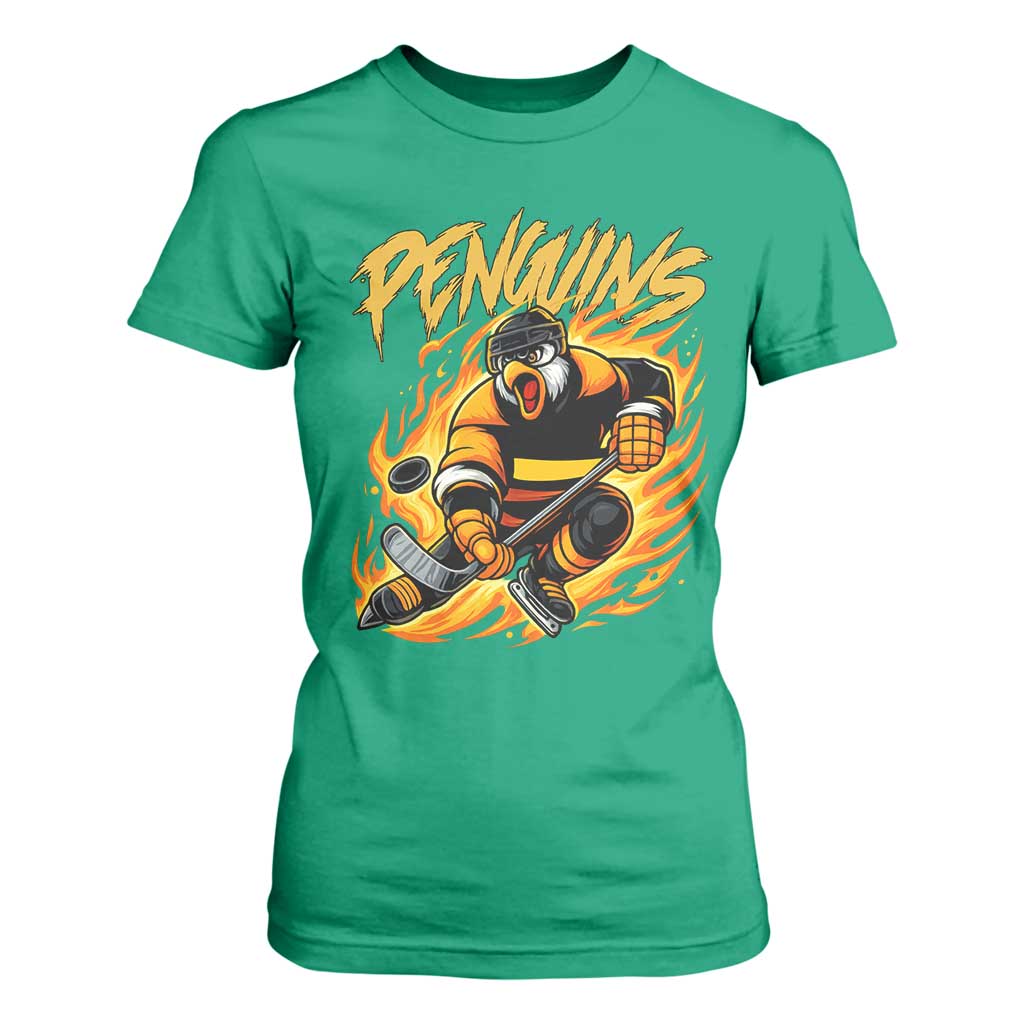 Penguin Playing Ice Hockey T Shirt For Women Funny Sports Fan Gift TS12 Irish Green Print Your Wear