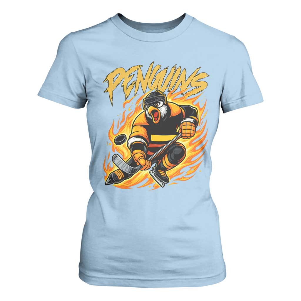Penguin Playing Ice Hockey T Shirt For Women Funny Sports Fan Gift TS12 Light Blue Print Your Wear