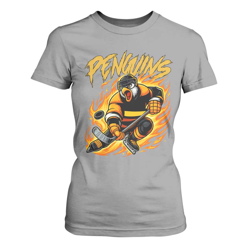 Penguin Playing Ice Hockey T Shirt For Women Funny Sports Fan Gift TS12 Sport Gray Print Your Wear