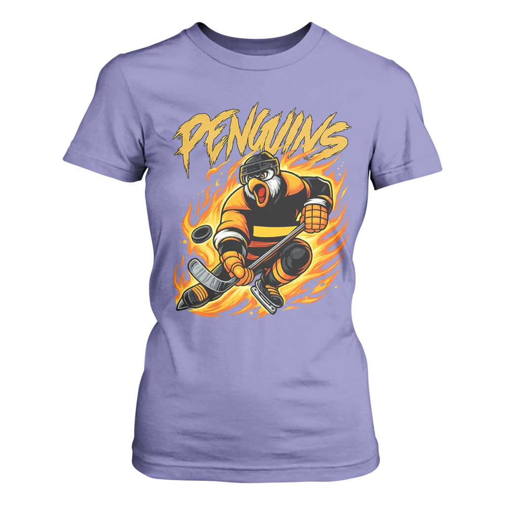 Penguin Playing Ice Hockey T Shirt For Women Funny Sports Fan Gift TS12 Violet Print Your Wear