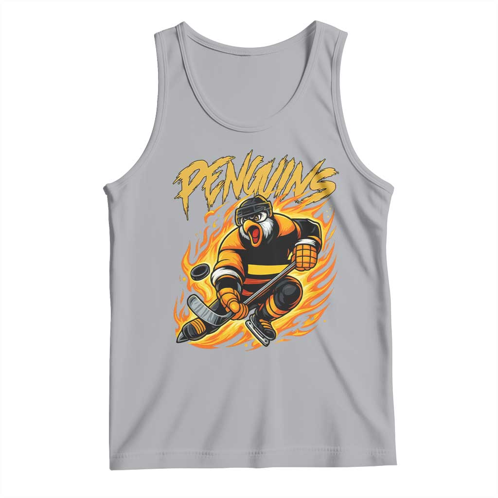 Penguin Playing Ice Hockey Tank Top Funny Sports Fan Gift TS12 Athletic Heather Print Your Wear
