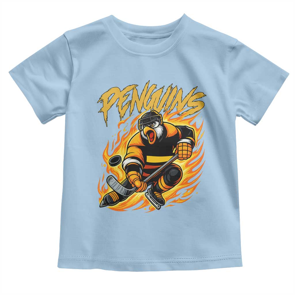 Penguin Playing Ice Hockey Toddler T Shirt Funny Sports Fan Gift TS12 Light Blue Print Your Wear