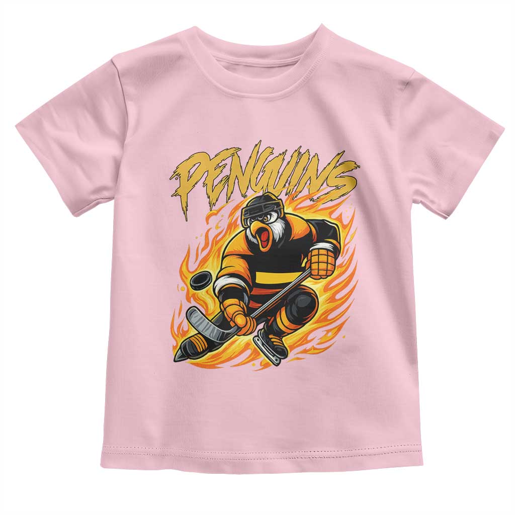 Penguin Playing Ice Hockey Toddler T Shirt Funny Sports Fan Gift TS12 Light Pink Print Your Wear