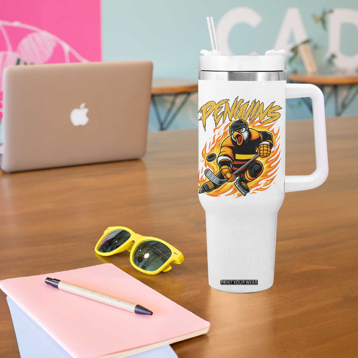 Penguin Playing Ice Hockey Tumbler With Handle Funny Sports Fan Gift TS12 Print Your Wear