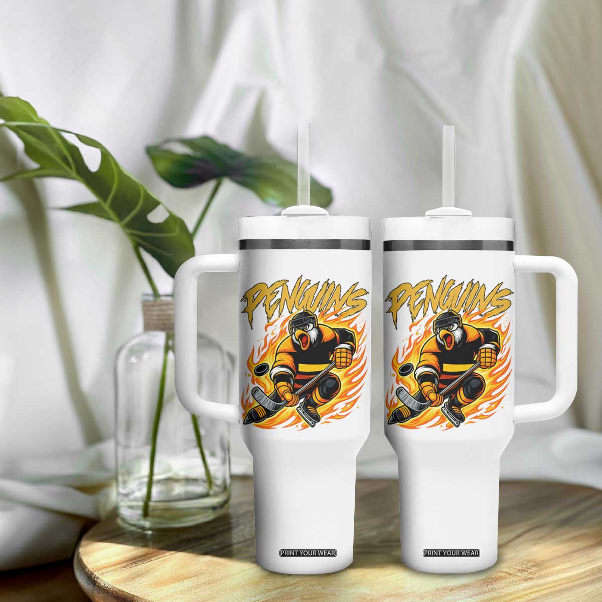 Penguin Playing Ice Hockey Tumbler With Handle Funny Sports Fan Gift TS12 Print Your Wear