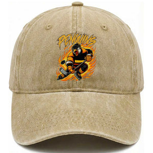 Penguin Playing Ice Hockey Washed Cotton Baseball Cap Funny Sports Fan Gift TS12 Print Your Wear