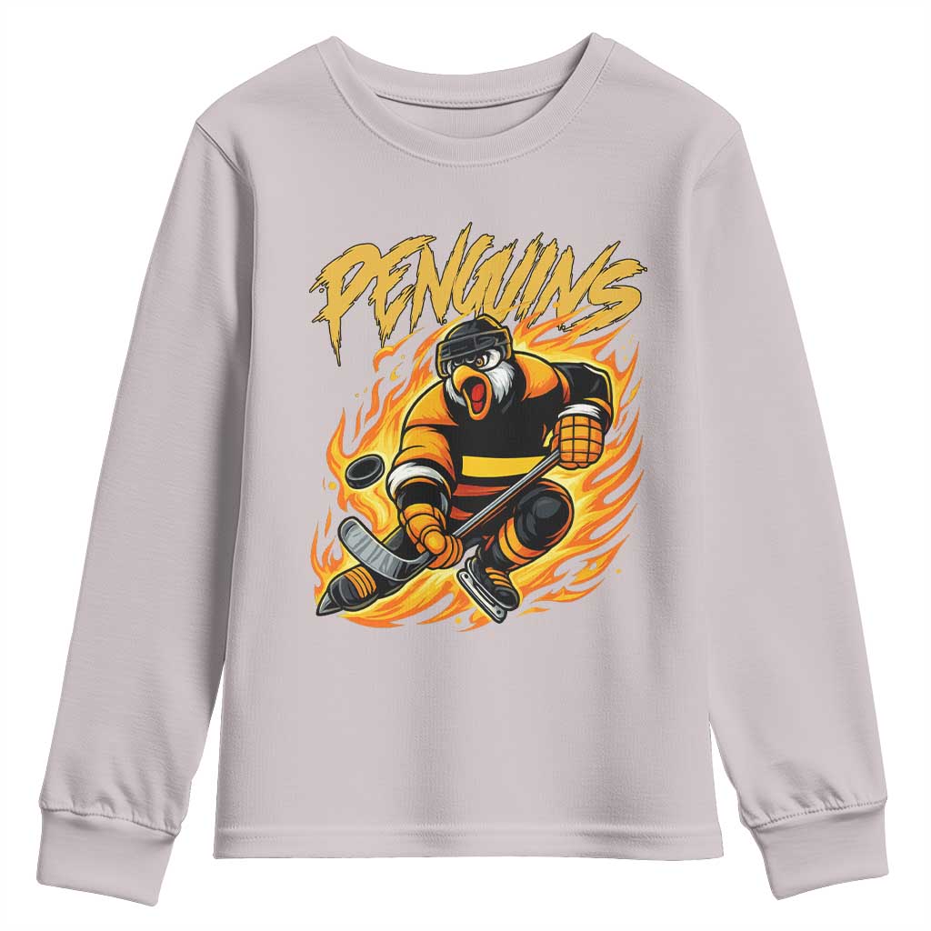 Penguin Playing Ice Hockey Youth Sweatshirt Funny Sports Fan Gift TS12 Ice Gray Print Your Wear