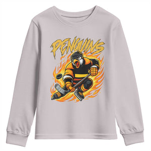 Penguin Playing Ice Hockey Youth Sweatshirt Funny Sports Fan Gift TS12 Ice Gray Print Your Wear