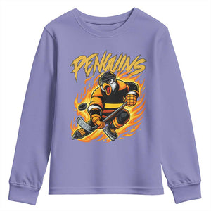 Penguin Playing Ice Hockey Youth Sweatshirt Funny Sports Fan Gift TS12 Violet Print Your Wear