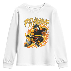 Penguin Playing Ice Hockey Youth Sweatshirt Funny Sports Fan Gift TS12 White Print Your Wear