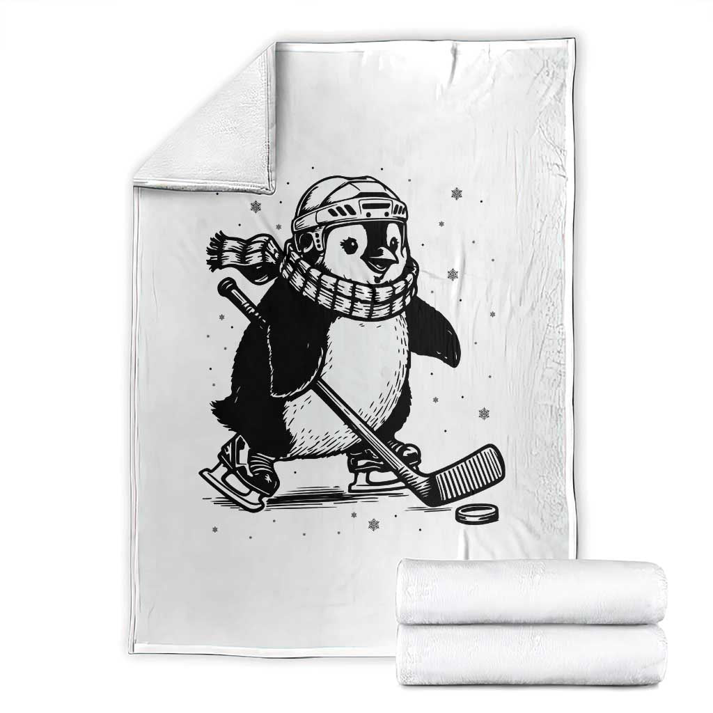 Cute Penguin Playing Ice Hockey Throw Blanket Funny Sports Lover Gift TS12 White Print Your Wear