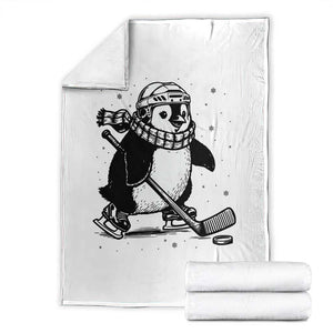 Cute Penguin Playing Ice Hockey Throw Blanket Funny Sports Lover Gift TS12 White Print Your Wear