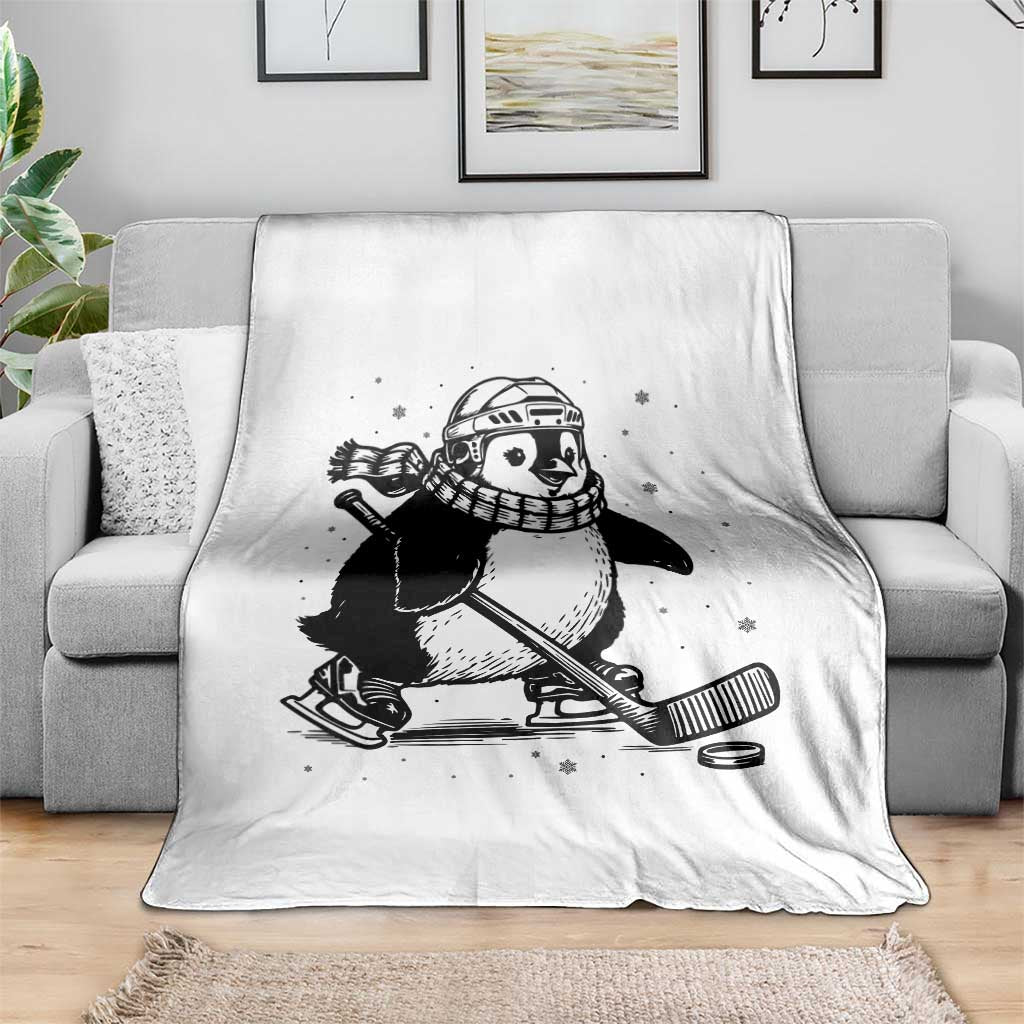 Cute Penguin Playing Ice Hockey Throw Blanket Funny Sports Lover Gift TS12 Print Your Wear
