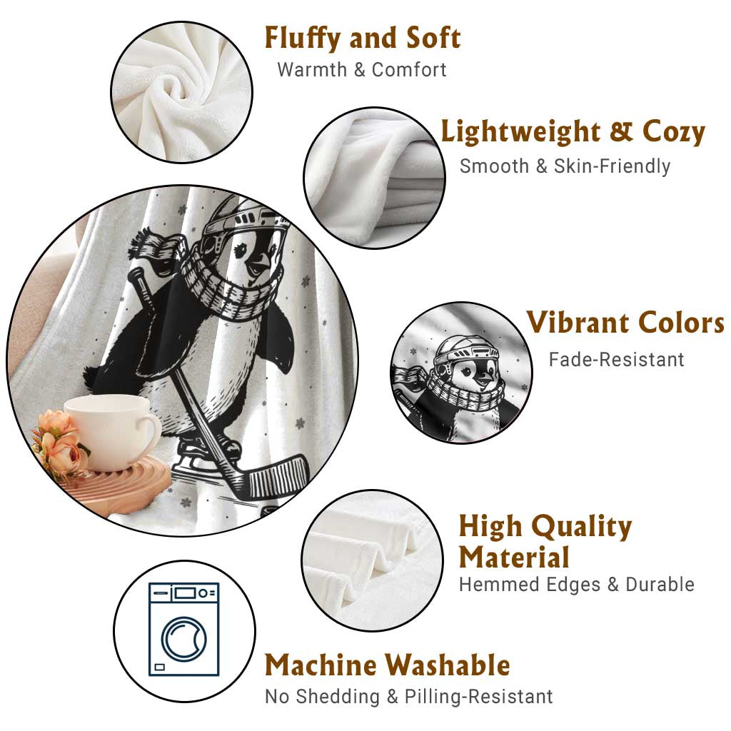 Cute Penguin Playing Ice Hockey Throw Blanket Funny Sports Lover Gift TS12 Print Your Wear