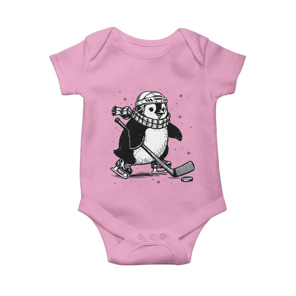 Cute Penguin Playing Ice Hockey Baby Onesie Funny Sports Lover Gift TS12 Light Pink Print Your Wear