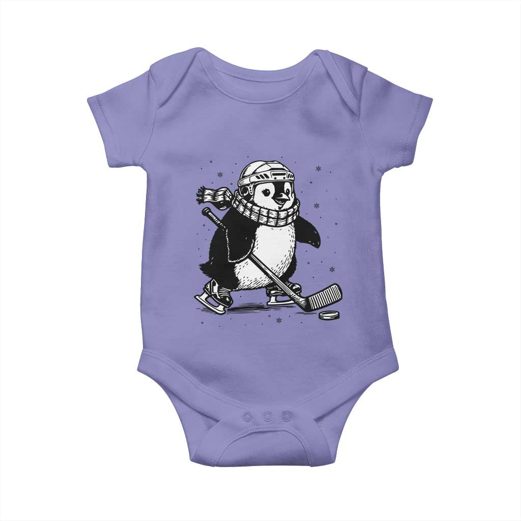 Cute Penguin Playing Ice Hockey Baby Onesie Funny Sports Lover Gift TS12 Violet Print Your Wear