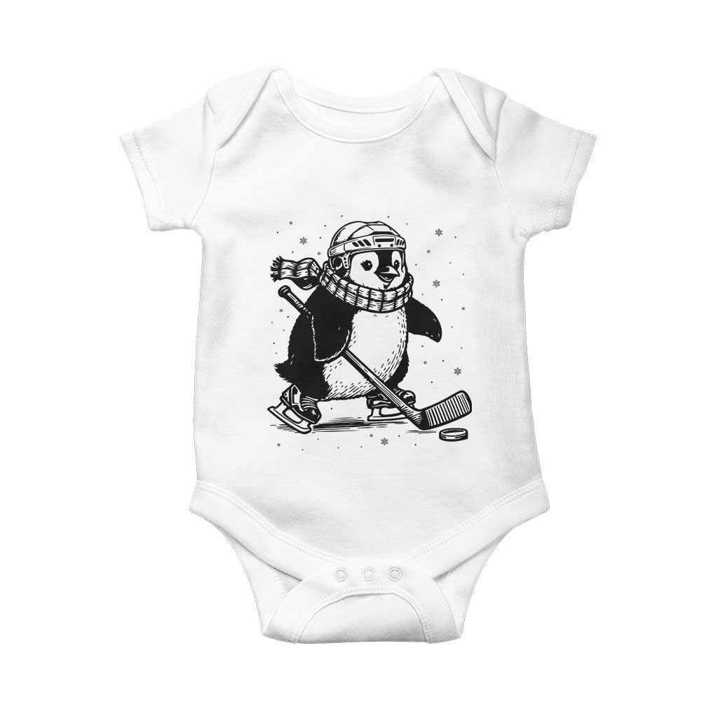 Cute Penguin Playing Ice Hockey Baby Onesie Funny Sports Lover Gift TS12 White Print Your Wear