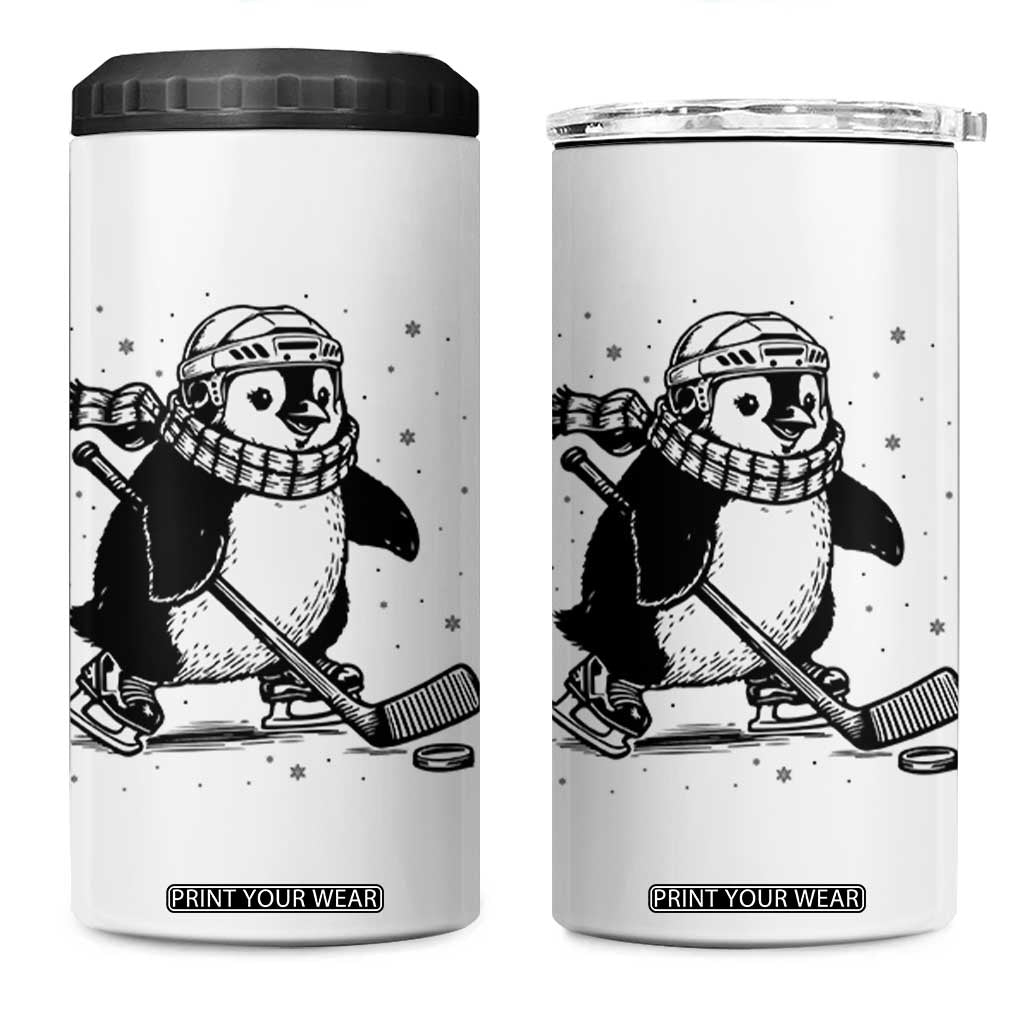 Cute Penguin Playing Ice Hockey 4 in 1 Can Cooler Tumbler Funny Sports Lover Gift TS12 One Size: 16 oz White Print Your Wear