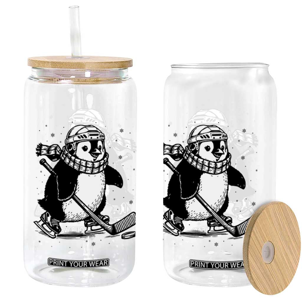 Cute Penguin Playing Ice Hockey Glass Can Funny Sports Lover Gift TS12 Print Your Wear