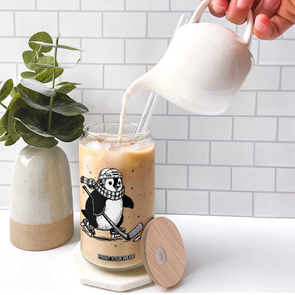 Cute Penguin Playing Ice Hockey Glass Can Funny Sports Lover Gift TS12 Print Your Wear
