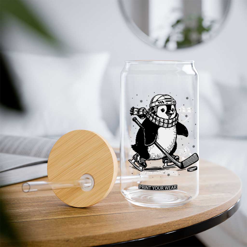 Cute Penguin Playing Ice Hockey Glass Can Funny Sports Lover Gift TS12 Print Your Wear