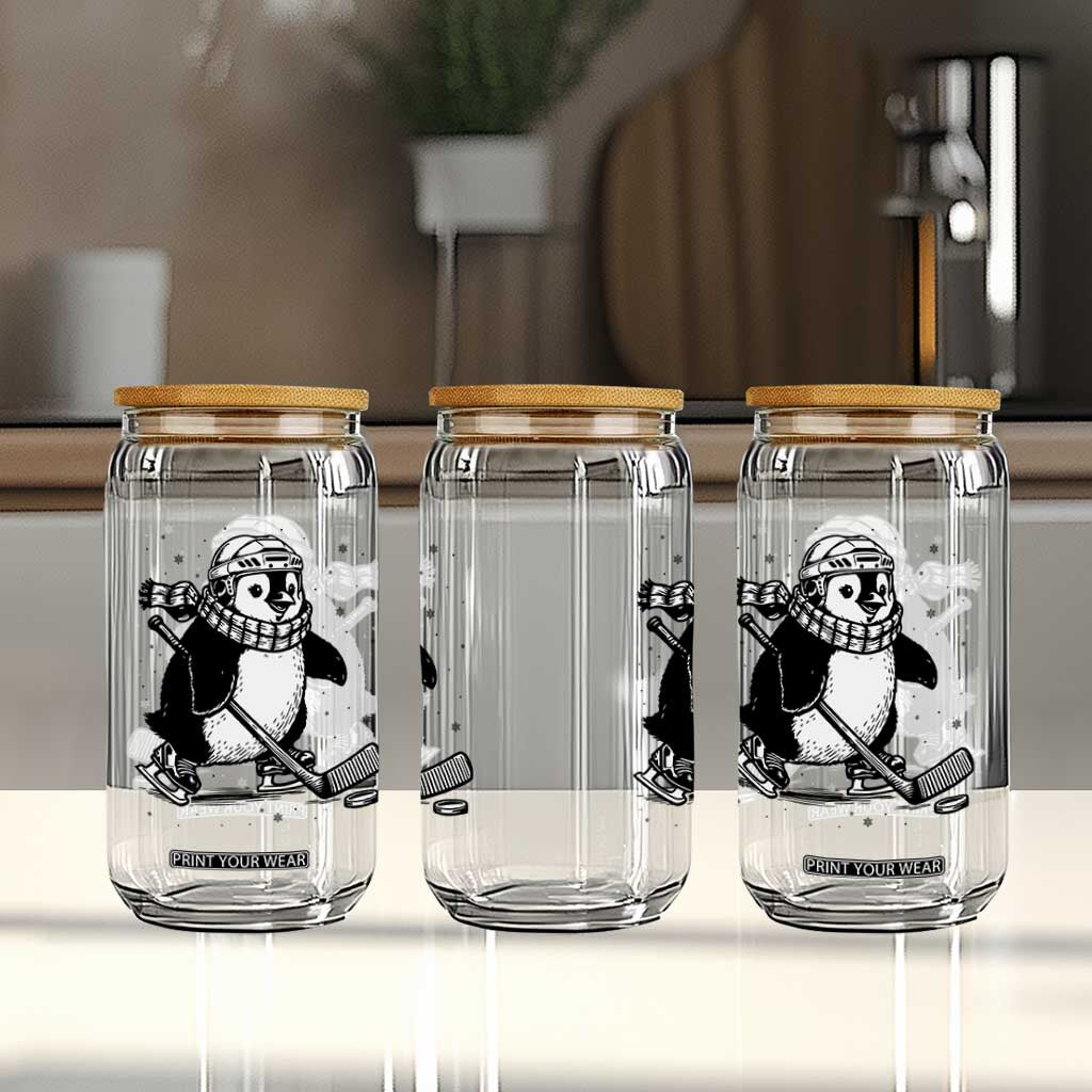 Cute Penguin Playing Ice Hockey Glass Can Funny Sports Lover Gift TS12 Print Your Wear