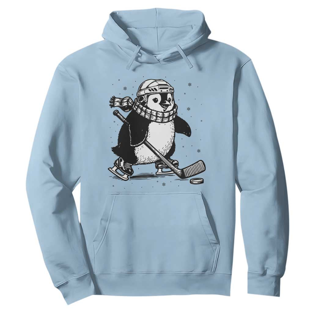 Cute Penguin Playing Ice Hockey Hoodie Funny Sports Lover Gift TS12 Light Blue Print Your Wear