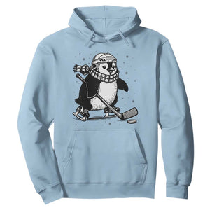 Cute Penguin Playing Ice Hockey Hoodie Funny Sports Lover Gift TS12 Light Blue Print Your Wear