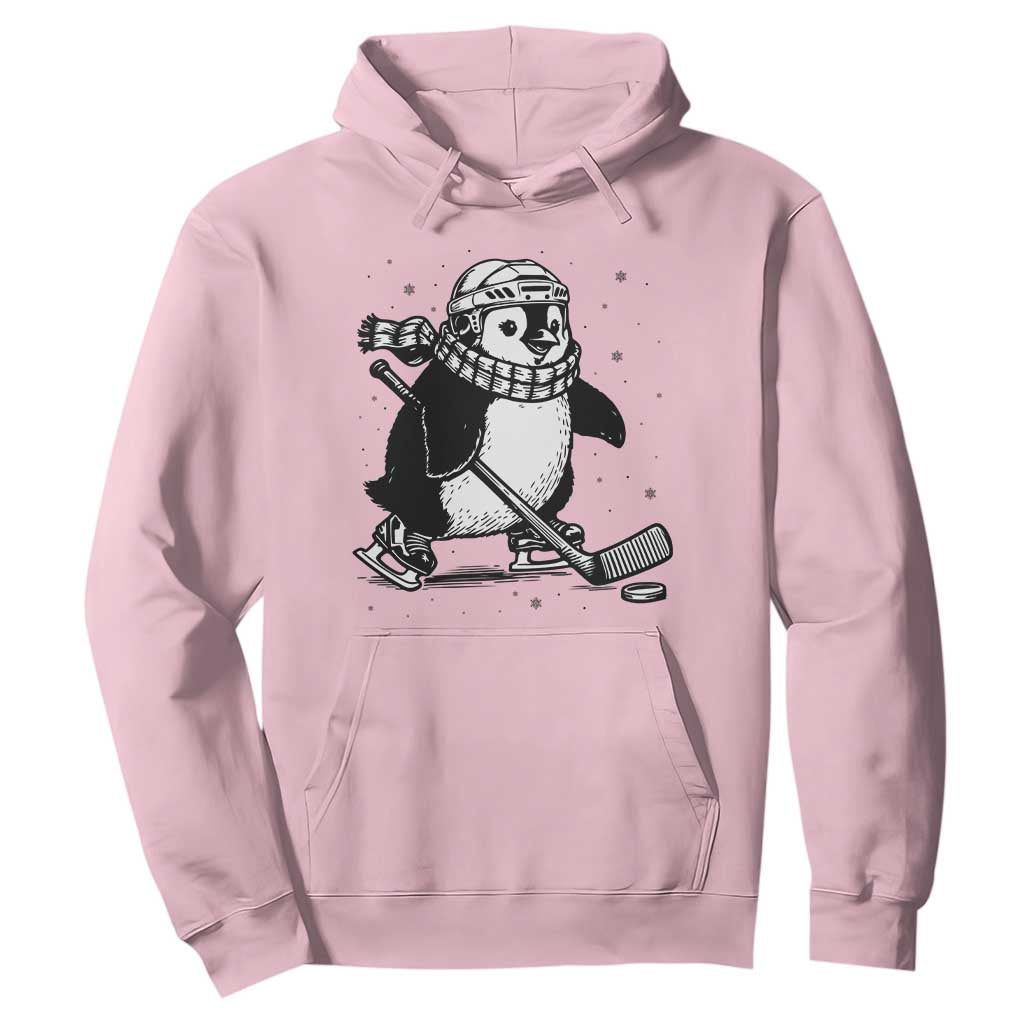 Cute Penguin Playing Ice Hockey Hoodie Funny Sports Lover Gift TS12 Light Pink Print Your Wear