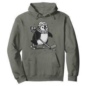 Cute Penguin Playing Ice Hockey Hoodie Funny Sports Lover Gift TS12 Military Green Print Your Wear