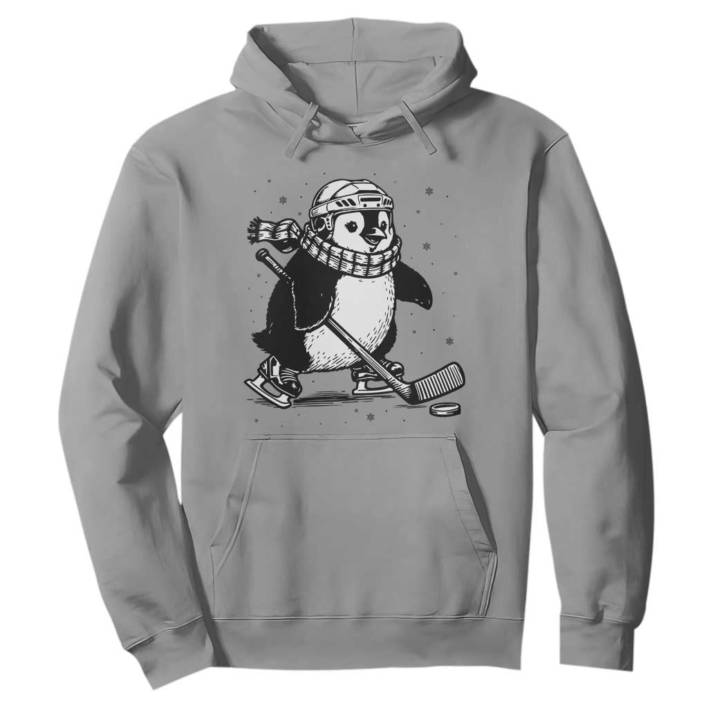 Cute Penguin Playing Ice Hockey Hoodie Funny Sports Lover Gift TS12 Sport Gray Print Your Wear
