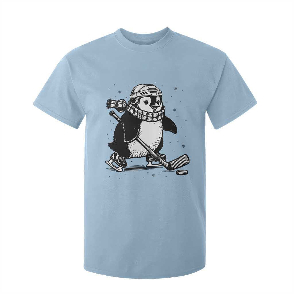 Cute Penguin Playing Ice Hockey T Shirt For Kid Funny Sports Lover Gift TS12 Light Blue Print Your Wear