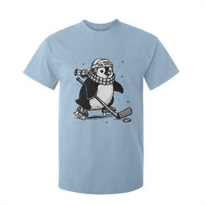 Cute Penguin Playing Ice Hockey T Shirt For Kid Funny Sports Lover Gift TS12 Light Blue Print Your Wear