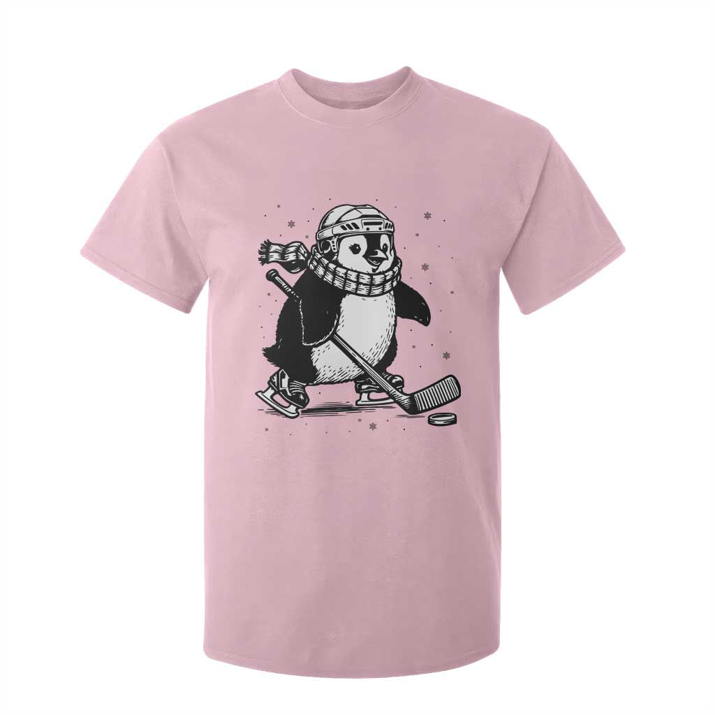 Cute Penguin Playing Ice Hockey T Shirt For Kid Funny Sports Lover Gift TS12 Light Pink Print Your Wear