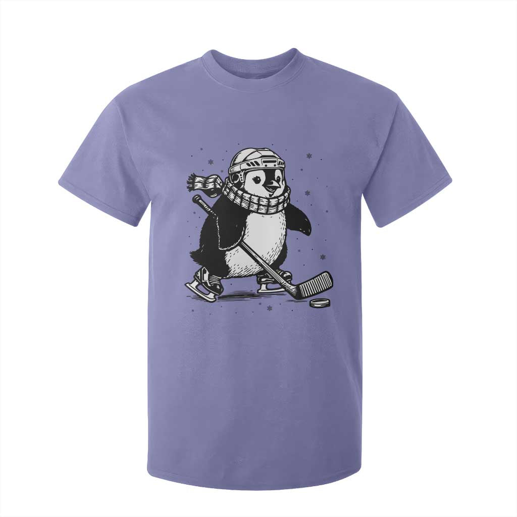 Cute Penguin Playing Ice Hockey T Shirt For Kid Funny Sports Lover Gift TS12 Violet Print Your Wear