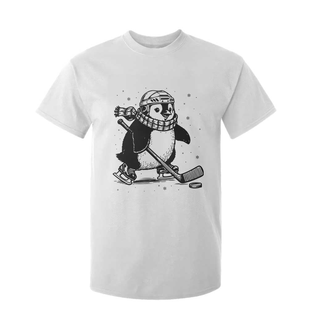 Cute Penguin Playing Ice Hockey T Shirt For Kid Funny Sports Lover Gift TS12 White Print Your Wear
