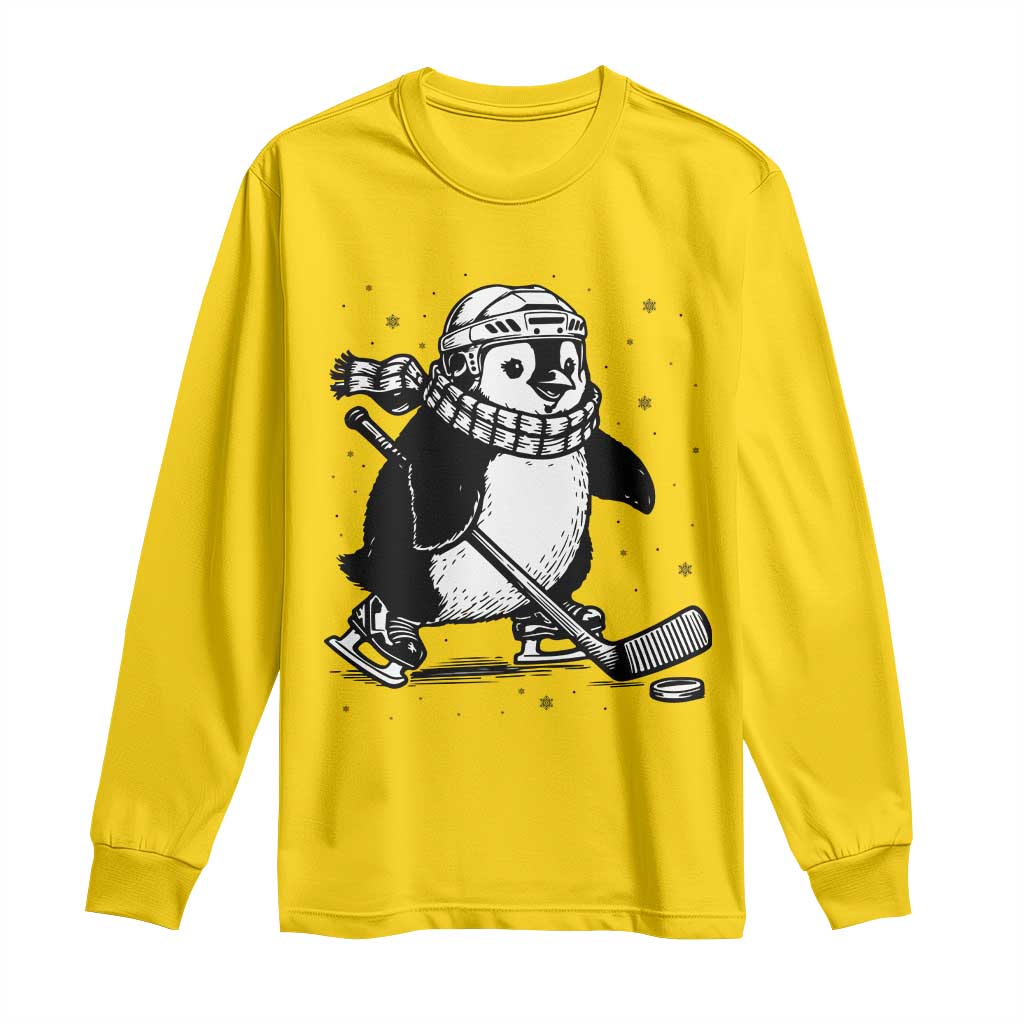 Cute Penguin Playing Ice Hockey Long Sleeve Shirt Funny Sports Lover Gift TS12 Daisy Print Your Wear
