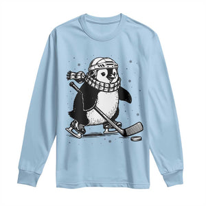 Cute Penguin Playing Ice Hockey Long Sleeve Shirt Funny Sports Lover Gift TS12 Light Blue Print Your Wear