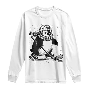 Cute Penguin Playing Ice Hockey Long Sleeve Shirt Funny Sports Lover Gift TS12 White Print Your Wear