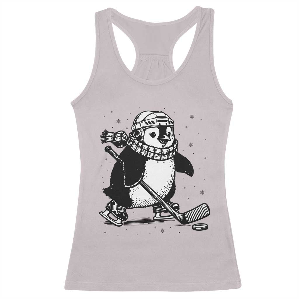 Cute Penguin Playing Ice Hockey Racerback Tank Top Funny Sports Lover Gift TS12 Ice Gray Print Your Wear