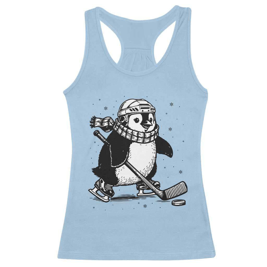 Cute Penguin Playing Ice Hockey Racerback Tank Top Funny Sports Lover Gift TS12 Light Blue Print Your Wear