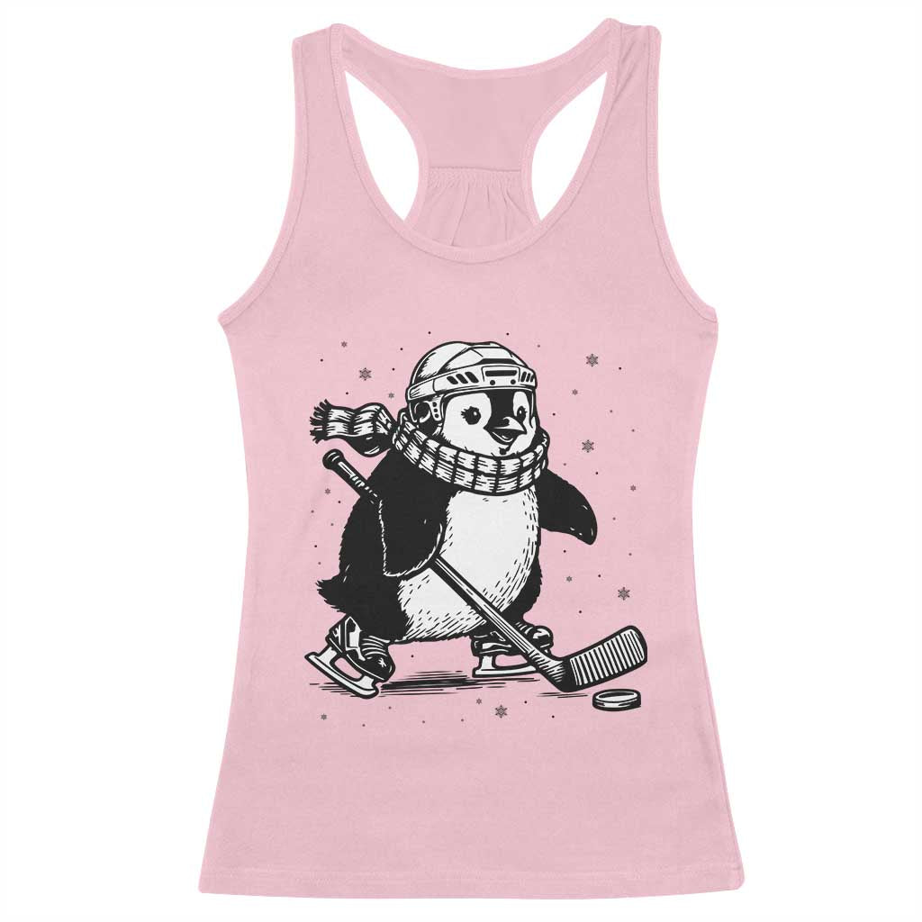 Cute Penguin Playing Ice Hockey Racerback Tank Top Funny Sports Lover Gift TS12 Light Pink Print Your Wear