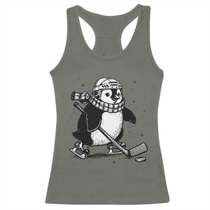 Cute Penguin Playing Ice Hockey Racerback Tank Top Funny Sports Lover Gift TS12 Military Green Print Your Wear