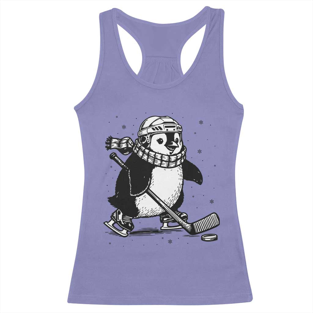 Cute Penguin Playing Ice Hockey Racerback Tank Top Funny Sports Lover Gift TS12 Violet Print Your Wear