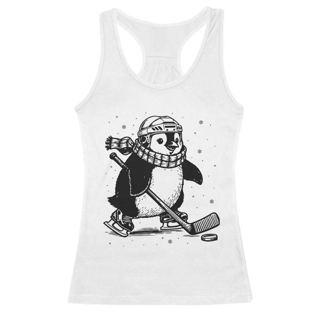 Cute Penguin Playing Ice Hockey Racerback Tank Top Funny Sports Lover Gift TS12 White Print Your Wear