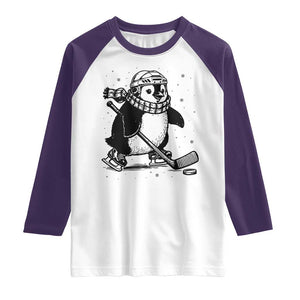 Cute Penguin Playing Ice Hockey Raglan Shirt Funny Sports Lover Gift TS12 White Purple Print Your Wear